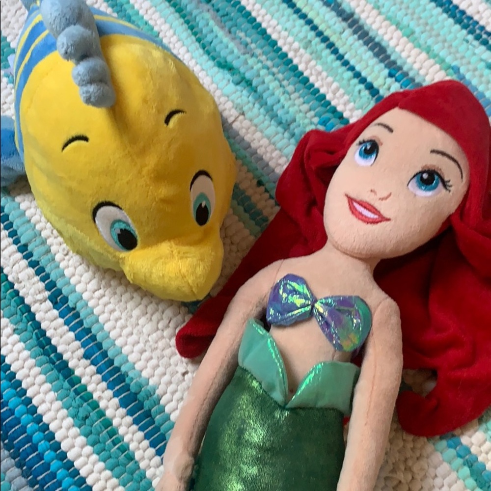 Ariel and Flounder original Disney stuffed animals
